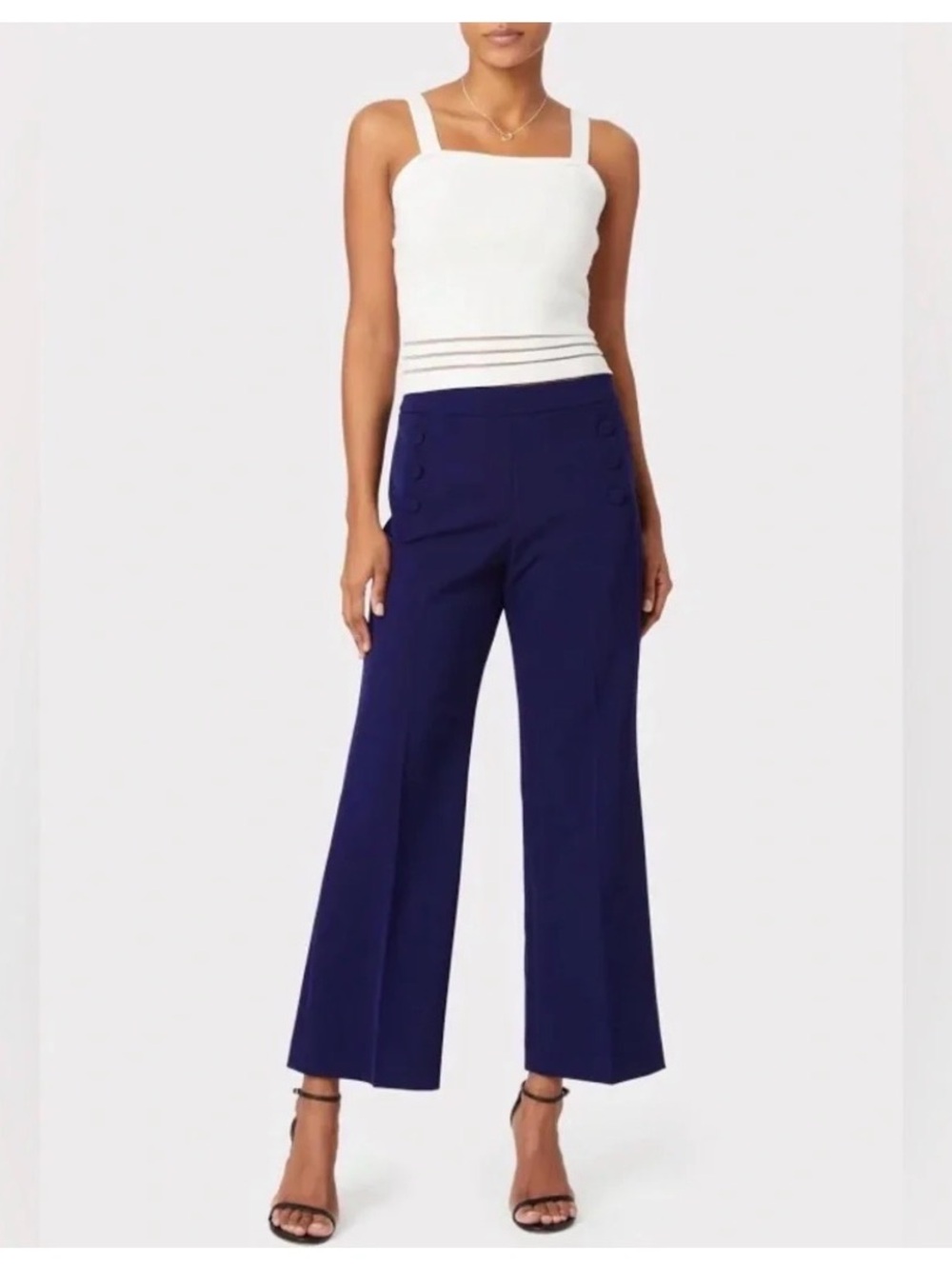 Milly Margaret Cady Navy Wide-Leg Sailor Pants with Button Detail
